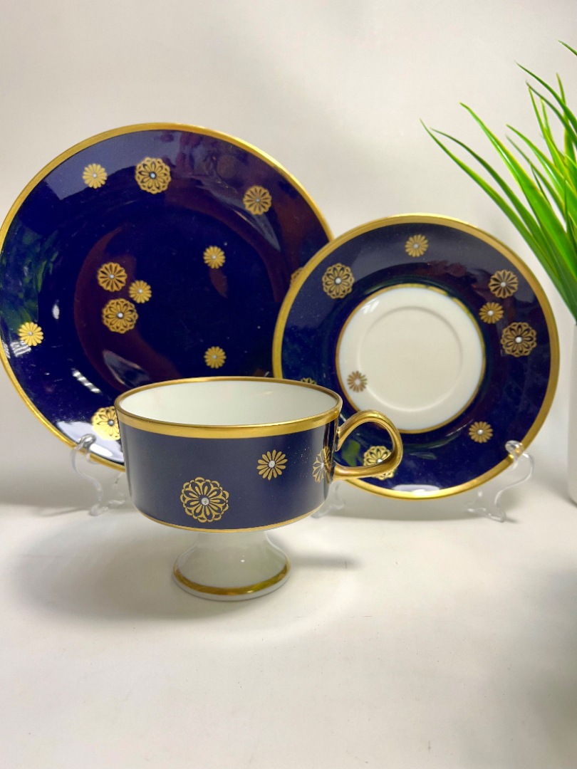 Чайное трио, немецкий фарфор в кобальтовом крытье с золотом, Lichte Porzellan ГДР 1966-1985гг. Картинка 8