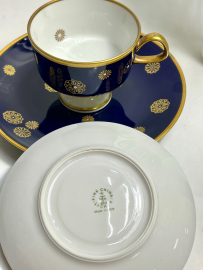 Чайное трио, немецкий фарфор в кобальтовом крытье с золотом, Lichte Porzellan ГДР 1966-1985гг. Картинка 2