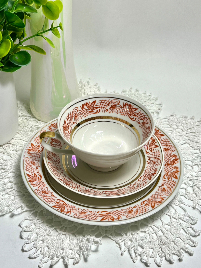 Чайное трио Германия. Фарфор, деколь, позолота. Винтаж. Картинка 6