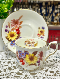 Чайная пара "Herfst (Первый)" Duchess Англия 1970-80гг. Тонкий костяной фарфор, деколь. 160мл. Картинка 5