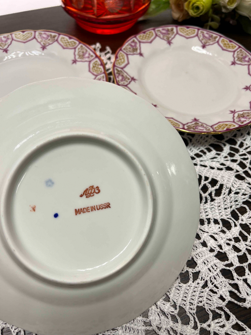 Тарелки "Фриз" форма Тюльпан С.Е.Яковлева, ав. рос. Н.Б.Гусева ЛФЗ, позолота, винтаж. Цена за 3шт. Картинка 3