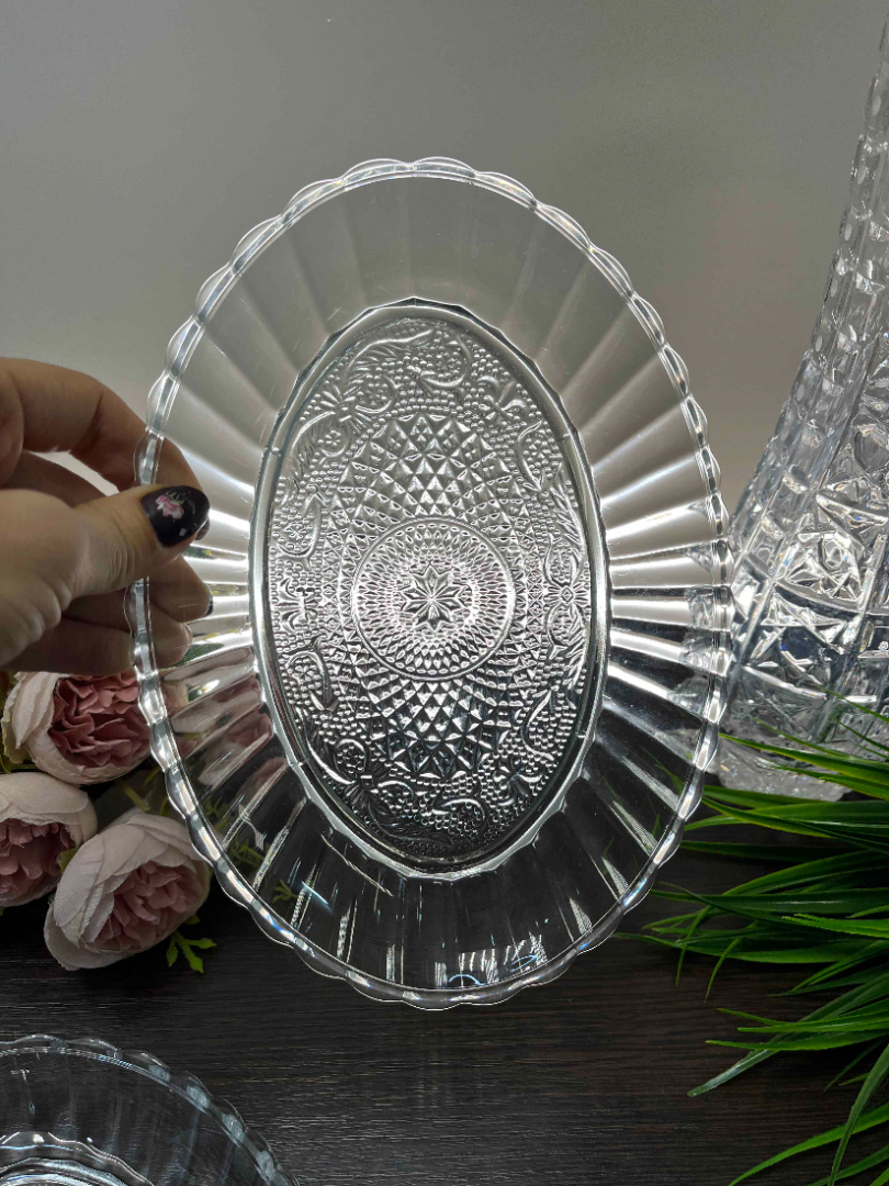 Овальные сервировочные блюда из стекла в прессе. Цена за 1шт. Картинка 2