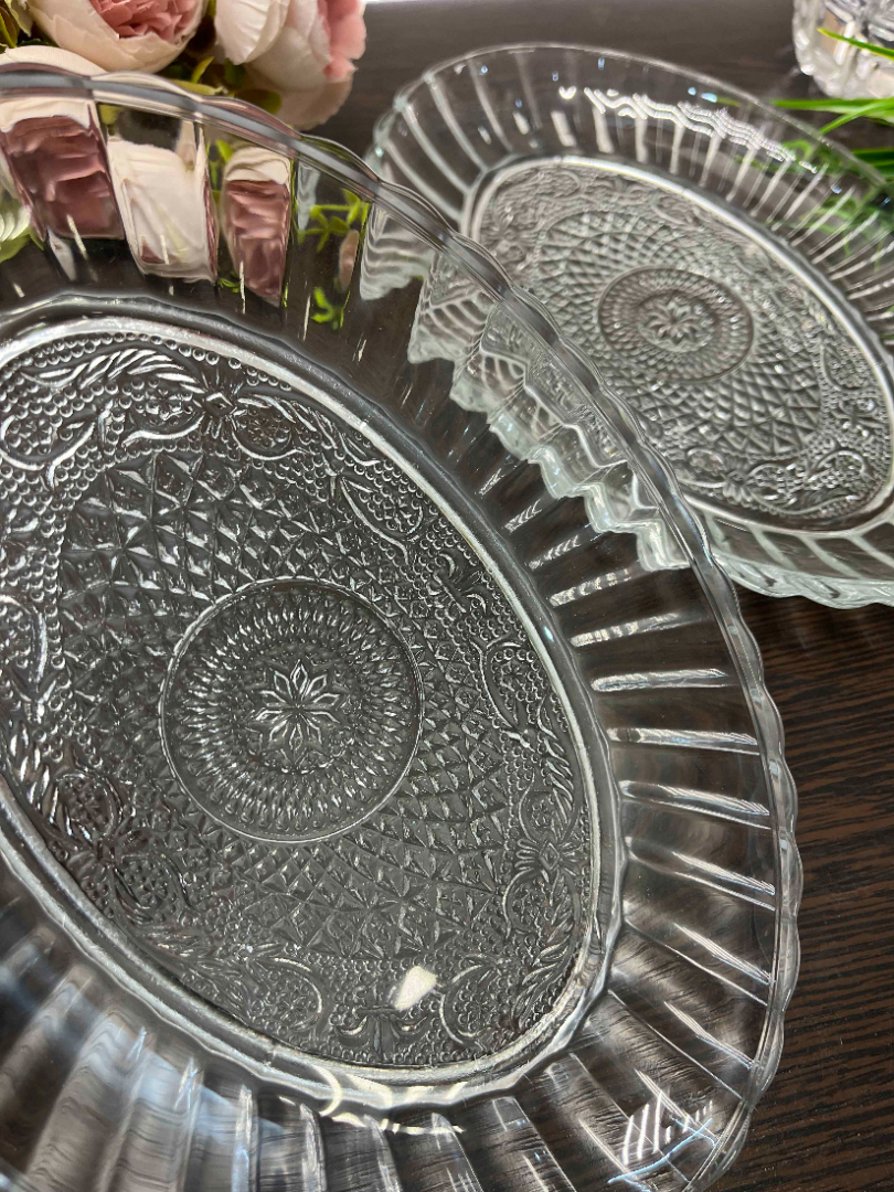 Овальные сервировочные блюда из стекла в прессе. Цена за 1шт. Картинка 3