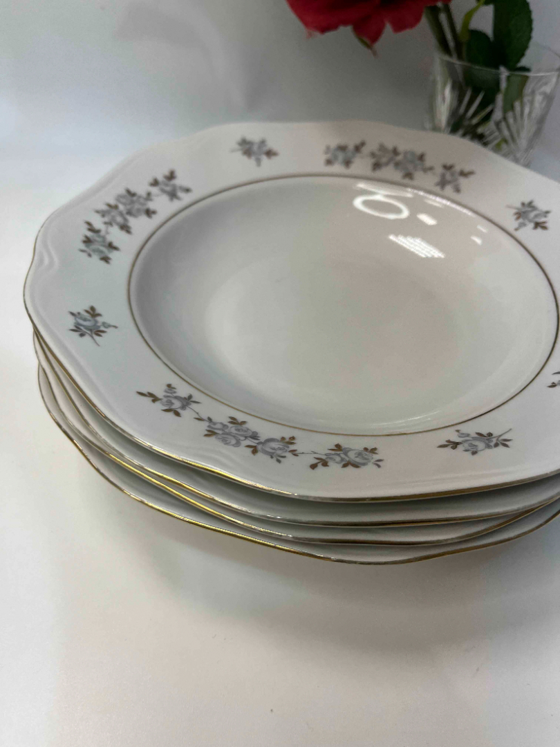 Тарелки глубокие для пасты, Богемия, Чехословакия. Рельефный фарфор, деколь, позолота. Цена за 4шт. Картинка 3