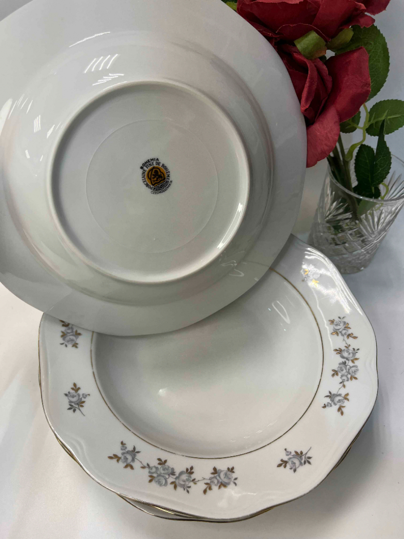 Тарелки глубокие для пасты, Богемия, Чехословакия. Рельефный фарфор, деколь, позолота. Цена за 4шт. Картинка 4