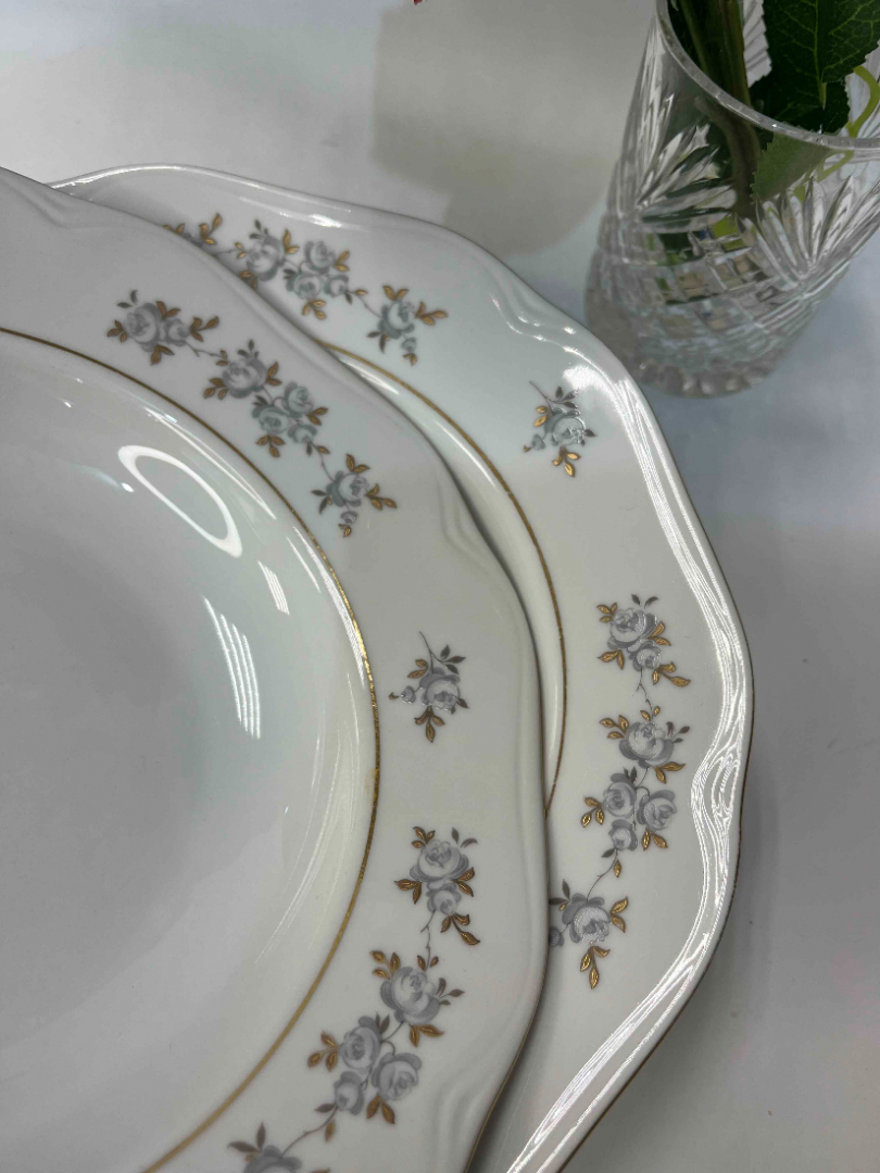 Тарелки глубокие для пасты, Богемия, Чехословакия. Рельефный фарфор, деколь, позолота. Цена за 4шт. Картинка 5
