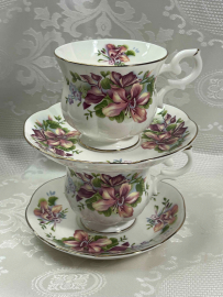 Чайная пара "Орхидея" Англия 1970гг Royal Canterbury. Костяной фарфор, цветочная деколь, 180мл. Картинка 3