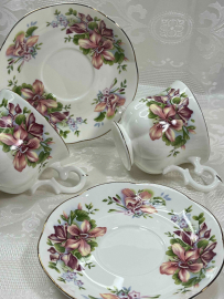 Чайная пара "Орхидея" Англия 1970гг Royal Canterbury. Костяной фарфор, цветочная деколь, 180мл. Картинка 4