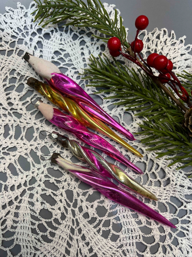 Стеклянные елочные украшения "Сосульки" СССР в ассортименте. Картинка 1