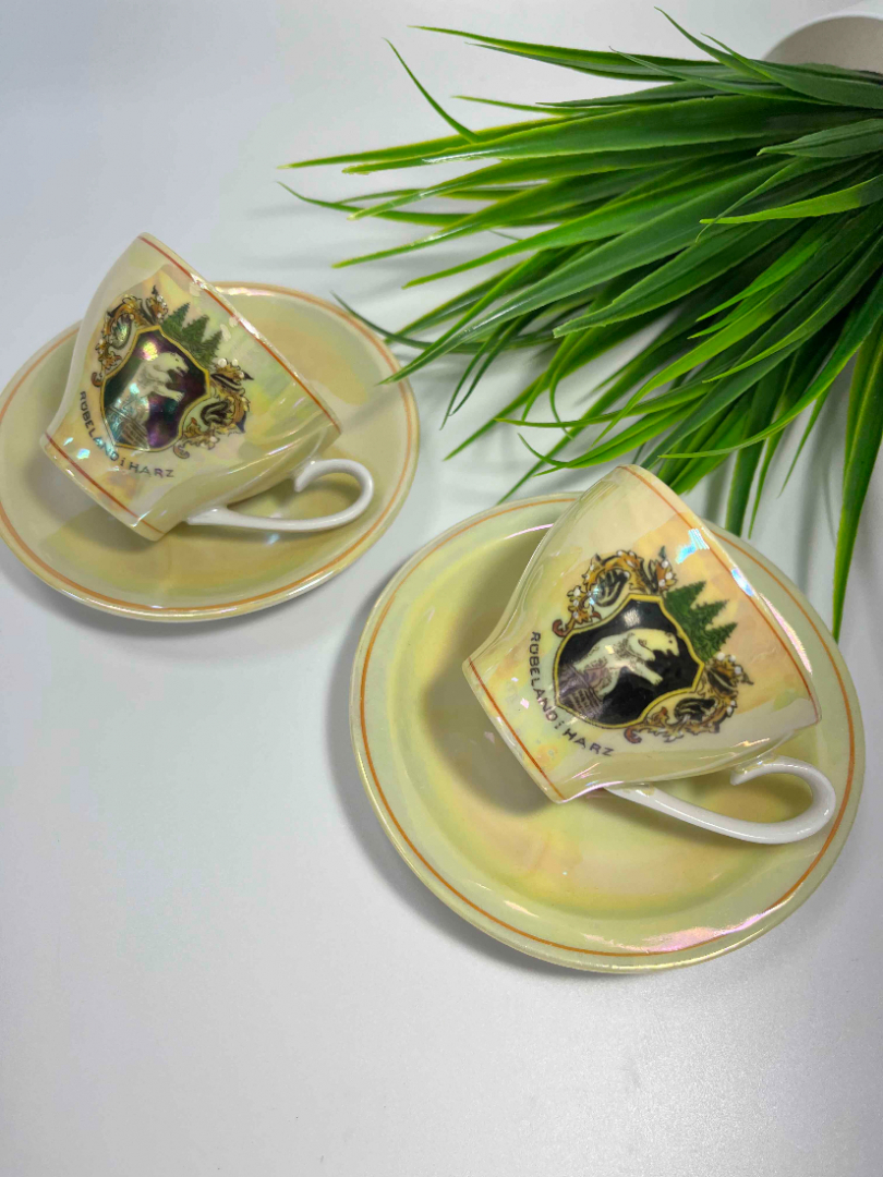 Кофейная пара Германии. Тонкий немецкий фарфор, перламутр, деколь. Цена за 1шт. Картинка 1