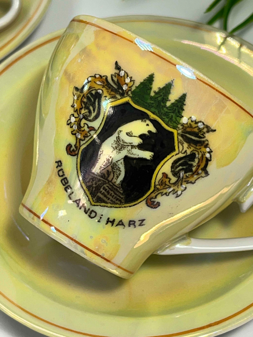 Кофейная пара Германии. Тонкий немецкий фарфор, перламутр, деколь. Цена за 1шт. Картинка 5