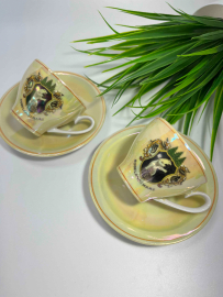 Кофейная пара Германии. Тонкий немецкий фарфор, перламутр, деколь. Цена за 1шт. Картинка 1