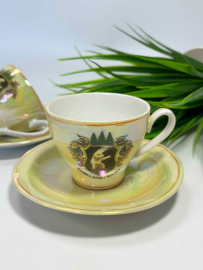 Кофейная пара Германии. Тонкий немецкий фарфор, перламутр, деколь. Цена за 1шт. Картинка 3