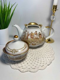 Чайник без крышки и сахарница с трещиной на крышке. Jlmenau с росписью от Reichenbach Германия. Картинка 2