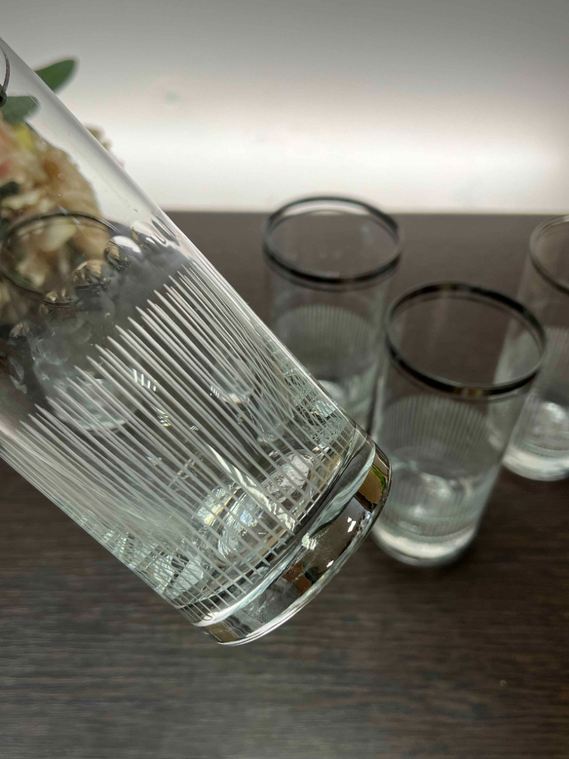 Стаканы из стекла с тяжелым дном, дизайн серебряного цвета. Богемия, Чехословакия. Цена за 5шт. Картинка 3