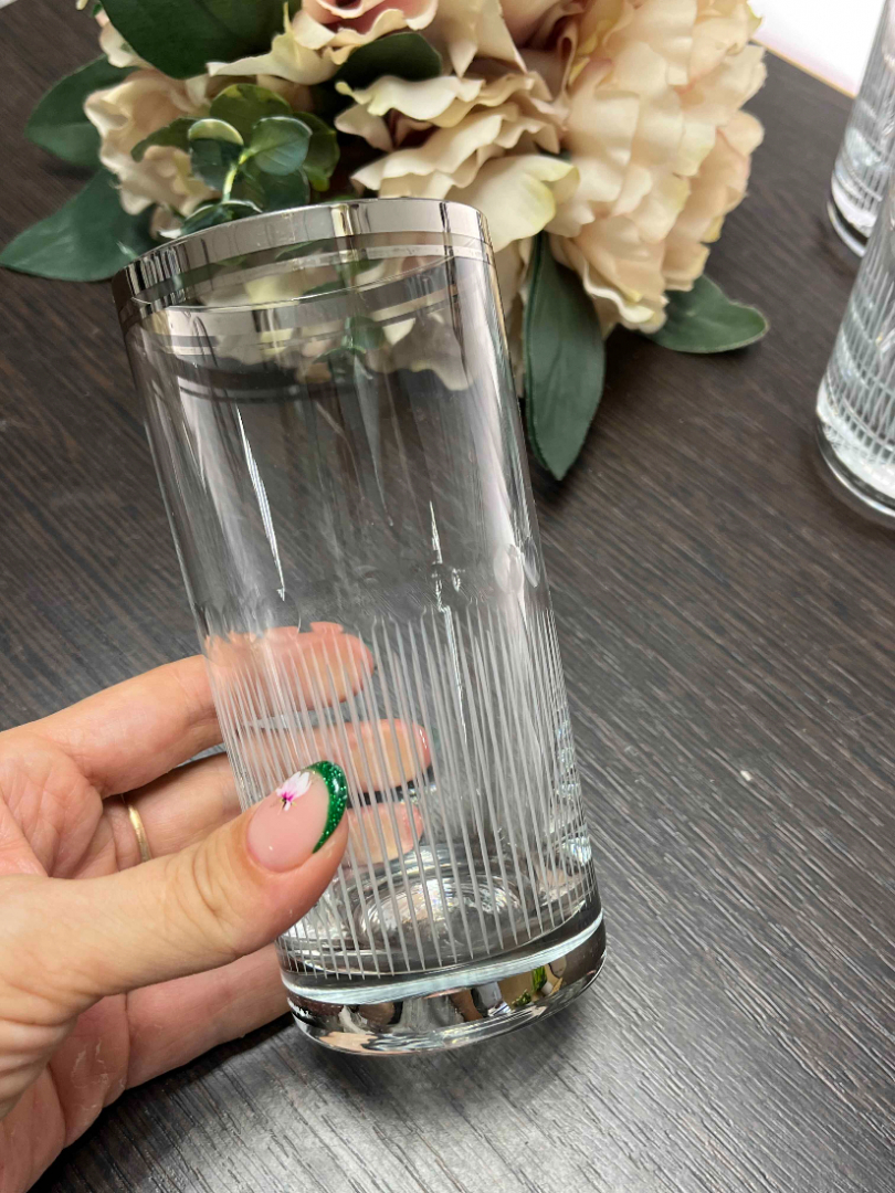 Стаканы из стекла с тяжелым дном, дизайн серебряного цвета. Богемия, Чехословакия. Цена за 5шт. Картинка 4