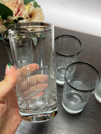 Стаканы из стекла с тяжелым дном, дизайн серебряного цвета. Богемия, Чехословакия. Цена за 5шт. Картинка 2