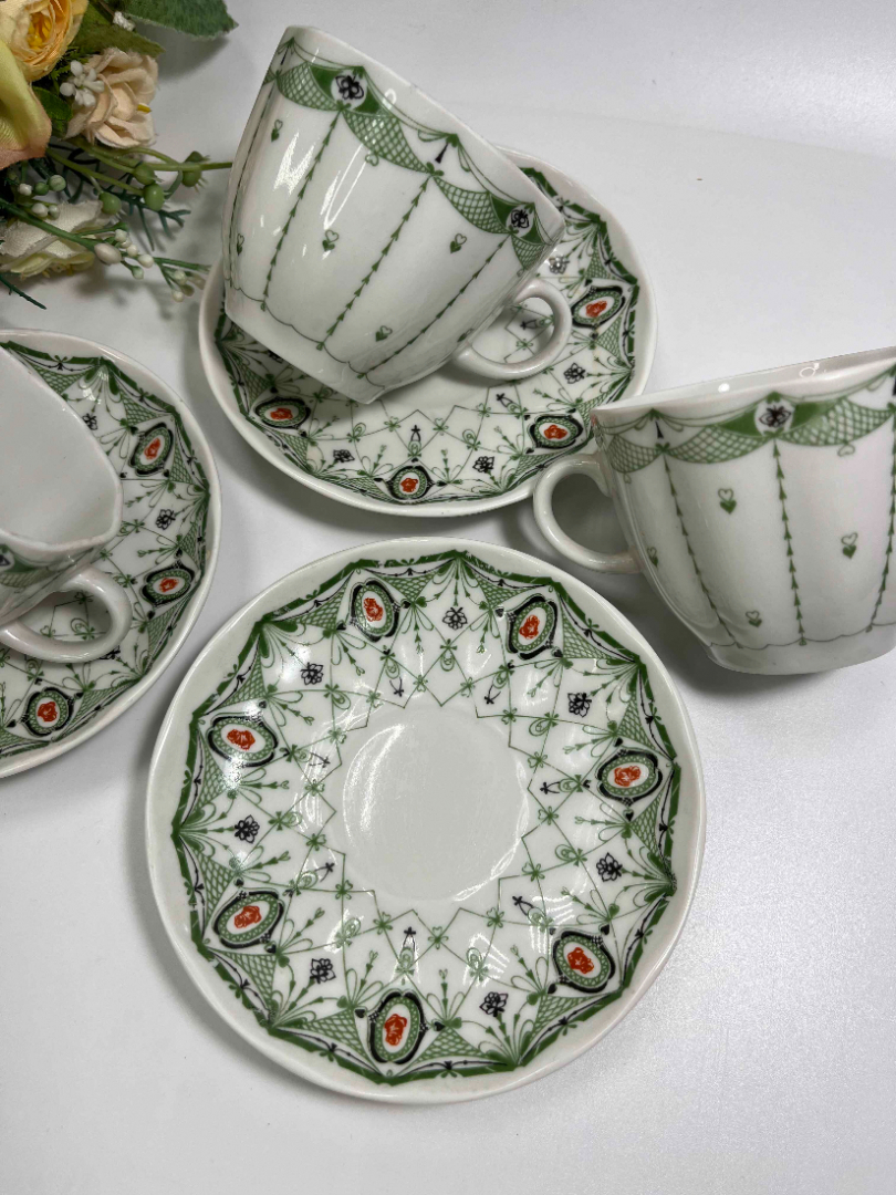 Кофейная пара "Паутинка" в зеленом цвете. ЛФЗ 1970х гг ав. Н.Л.Павлова, форма Тюльпан С.Е.Яковлева.. Картинка 4