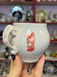 Чашка/сахарница с двумя ручками Коростенкий ФЗ 1962-72гг. Фарфор с деколью. Винтаж, СССР. Картинка 2