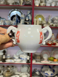 Чашка/сахарница с двумя ручками Коростенкий ФЗ 1962-72гг. Фарфор с деколью. Винтаж, СССР. Картинка 3