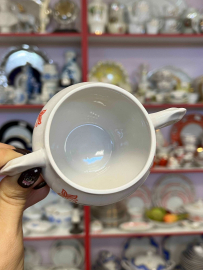 Чашка/сахарница с двумя ручками Коростенкий ФЗ 1962-72гг. Фарфор с деколью. Винтаж, СССР. Картинка 5