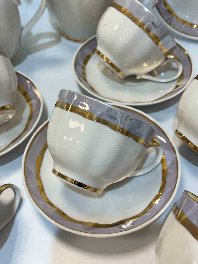 Кофейный сервиз для 6 персон. Дулевский ФЗ 1976-86гг. Фарфор с перламутром, позолотой. Цена за 12пр. Картинка 2