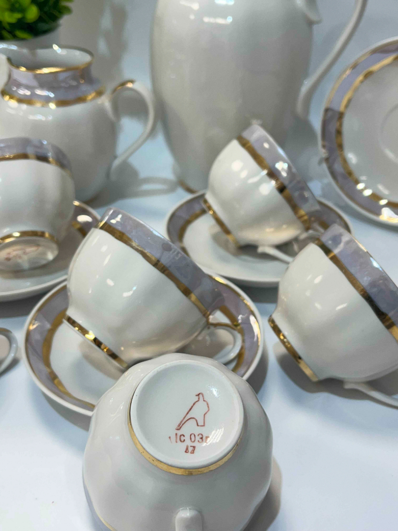 Кофейный сервиз для 6 персон. Дулевский ФЗ 1976-86гг. Фарфор с перламутром, позолотой. Цена за 12пр. Картинка 3