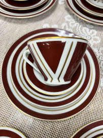 Сервиз чайный на 12 персон. ГДР Freiberger 70-95 Тонкий фарфор, терракот крытье, золото. Цена за 54п. Картинка 6