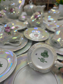 Чайный сервиз "Роза" на 12 персон. Jlmenau GDR. Тонкий рельеф фарфор, перламутр, деколь, золото 53пр. Картинка 5