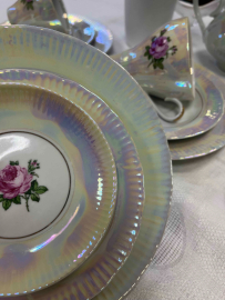 Чайный сервиз "Роза" на 12 персон. Jlmenau GDR. Тонкий рельеф фарфор, перламутр, деколь, золото 53пр. Картинка 8