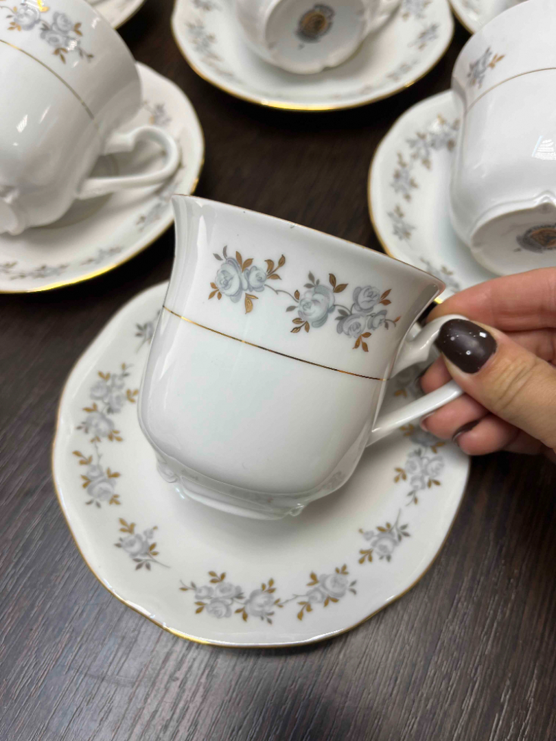 Чайный сервиз на 6 персон. Богемия, Чехословакия. Фарфор с деколью и золотом. Цена за 27пр. Картинка 7