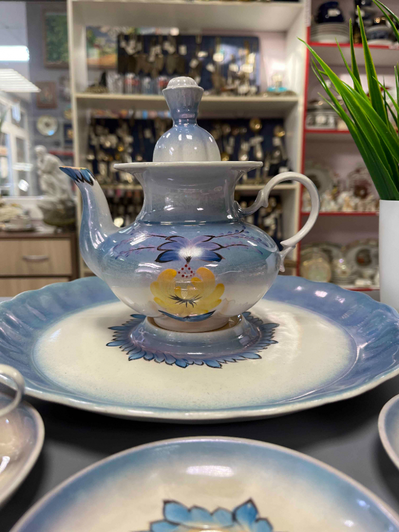 Набор для кофе на подносе. Коростенский ФЗ 1962-72гг. Тонкий фарфор, руч.роспись.  Цена за 8пр. Картинка 2