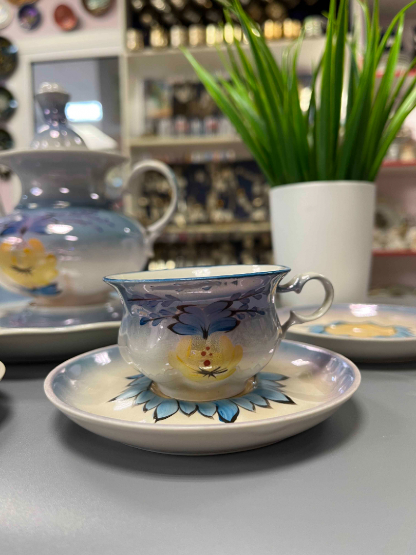 Набор для кофе на подносе. Коростенский ФЗ 1962-72гг. Тонкий фарфор, руч.роспись.  Цена за 8пр. Картинка 3