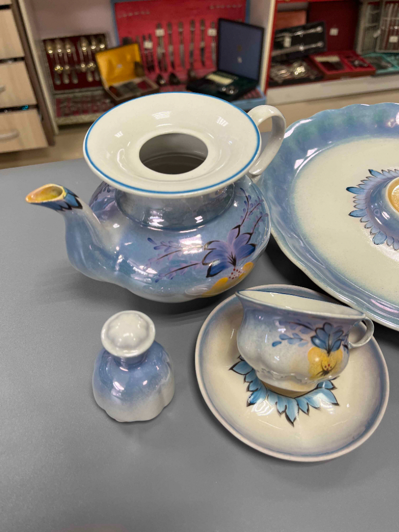 Набор для кофе на подносе. Коростенский ФЗ 1962-72гг. Тонкий фарфор, руч.роспись.  Цена за 8пр. Картинка 9