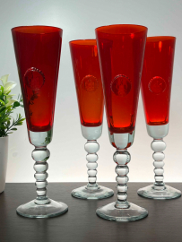 Бокал-кубок с гербом УССР. Цветное стекло с налепом на фигурной ножке. Винтаж. Цена за шт. Картинка 3