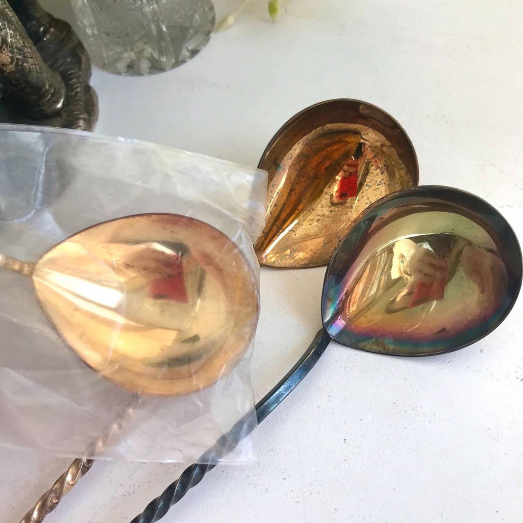 Ложка для салатов в упаковке, Таллинский ЮЗ, мнц с серебрением и золочением, винтаж, СССР. Картинка 3