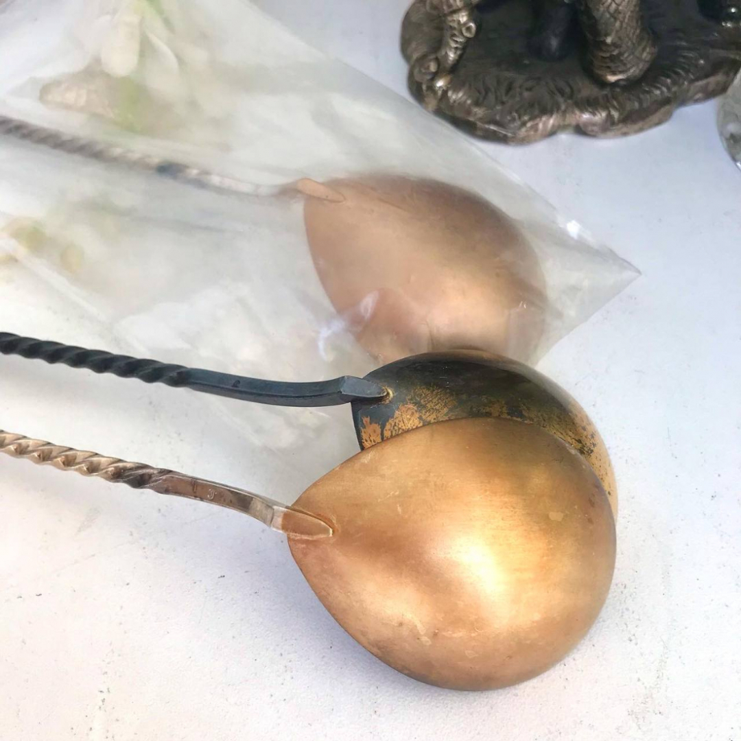 Ложка для салатов в упаковке, Таллинский ЮЗ, мнц с серебрением и золочением, винтаж, СССР. Картинка 5