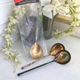 Ложка для салатов в упаковке, Таллинский ЮЗ, мнц с серебрением и золочением, винтаж, СССР. Картинка 1