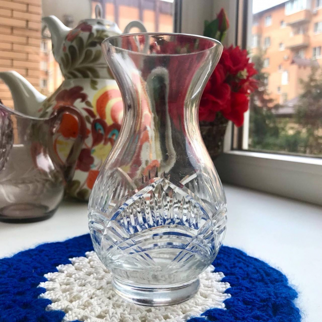 Ваза - подбукетник. Хрусталь с алмазной гранью, классической формы, винтаж, СССР. Картинка 3