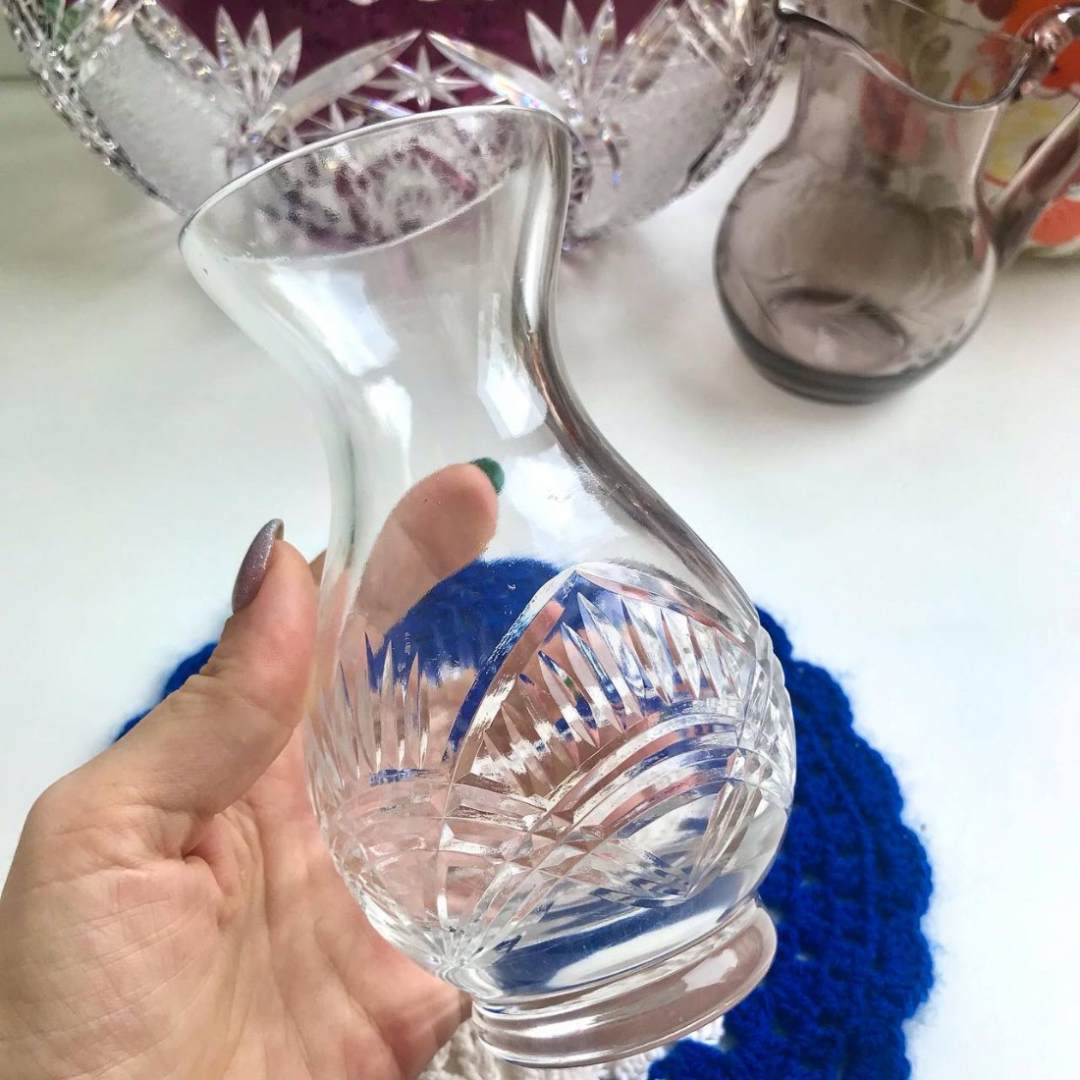 Ваза - подбукетник. Хрусталь с алмазной гранью, классической формы, винтаж, СССР. Картинка 4