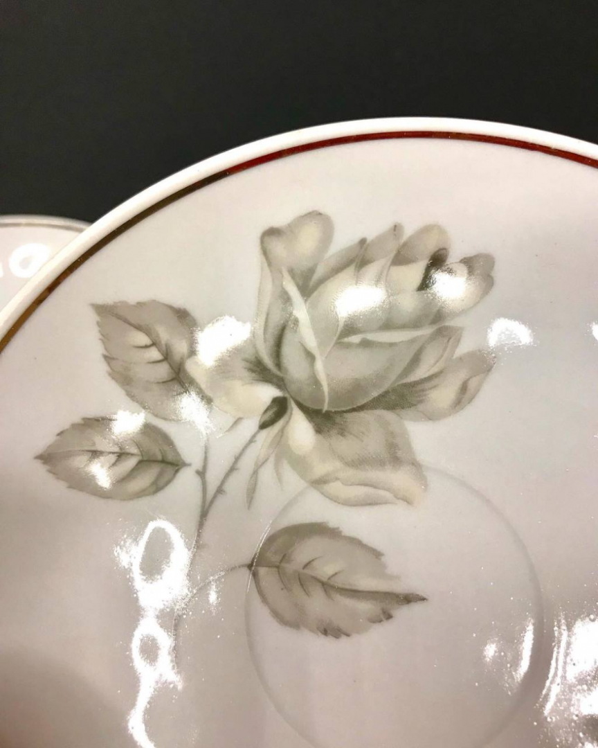 Блюдце Дулевский ФЗ, "Серая/Пыльная Роза", винтаж, СССР. Картинка 3