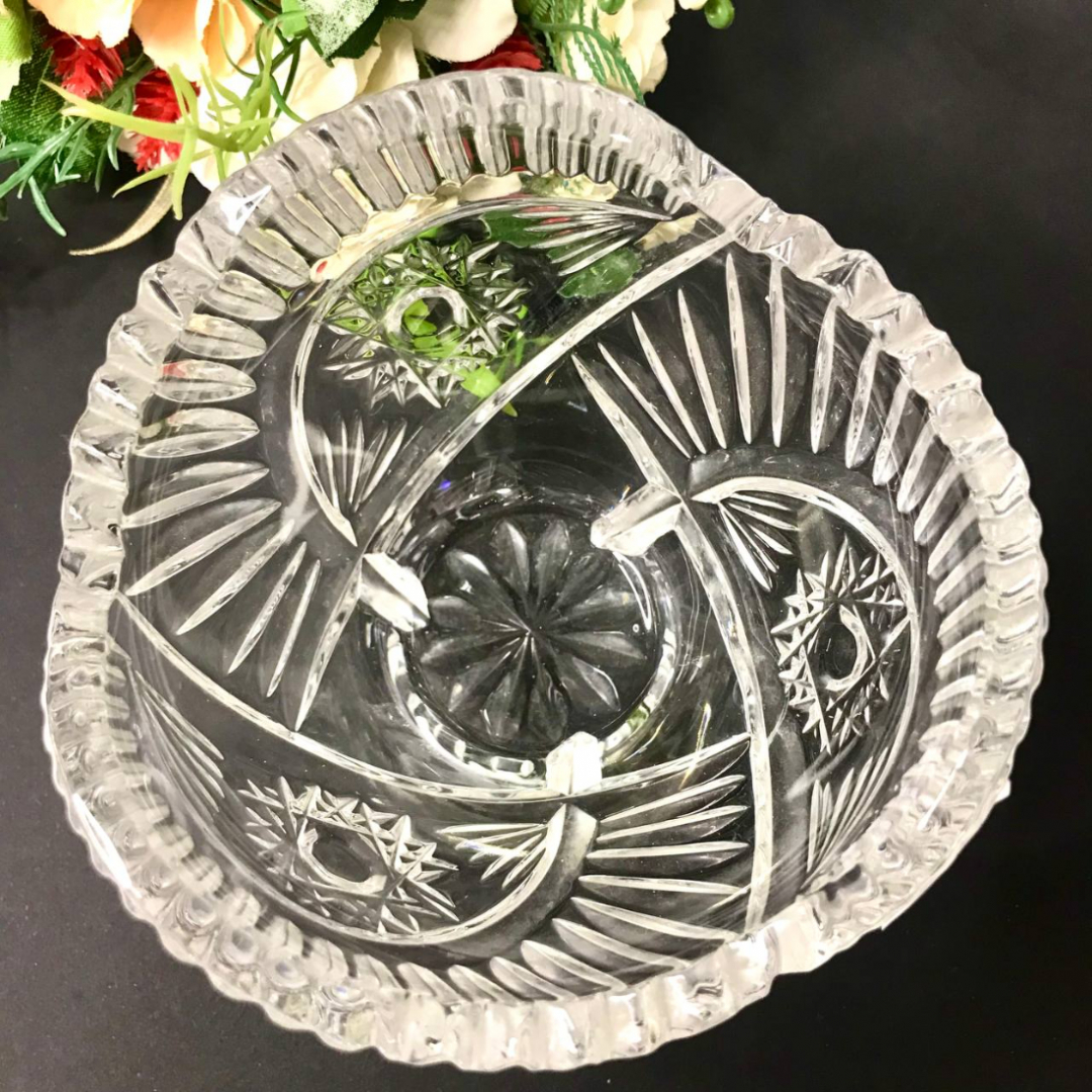 Миниатюрная вазочка для сервировки, хрусталь, алмазная грань, винтаж, СССР. Картинка 3