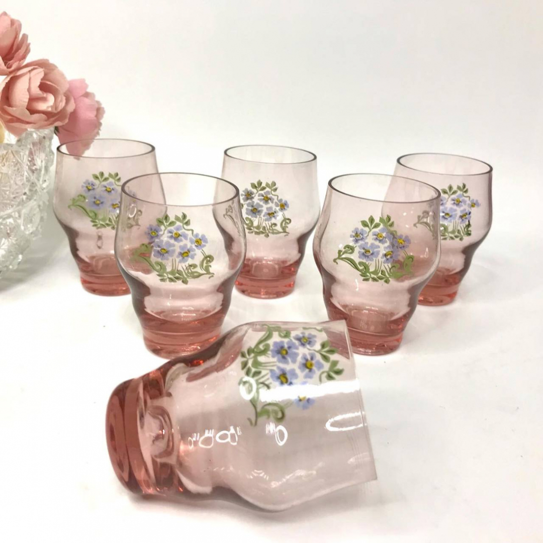 Стопки из цветного стекла с цветочной деколью, 50мл, винтаж, СССР. Цена за 6шт. Картинка 2