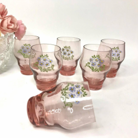 Стопки из цветного стекла с цветочной деколью, 50мл, винтаж, СССР. Цена за 6шт. Картинка 2