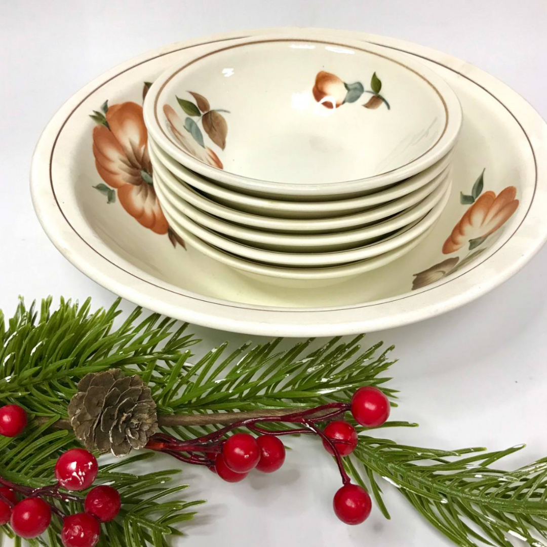 Набор пиал и салатника, ФФЗ Чайка, знак качества СССР, фаянс с росписью, винтаж, СССР. Цена за 7пр. Картинка 1