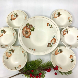 Набор пиал и салатника, ФФЗ Чайка, знак качества СССР, фаянс с росписью, винтаж, СССР. Цена за 7пр. Картинка 2