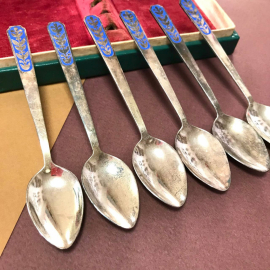 Кофейные ложки. МНЦ с серебрением и эмалью. Ленинградская ЮФ "Русские самоцветы". Винтаж. Цена за 6. Картинка 3