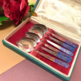 Кофейные ложки. МНЦ с серебрением и эмалью. Ленинградская ЮФ "Русские самоцветы". Винтаж. Цена за 6. Картинка 4