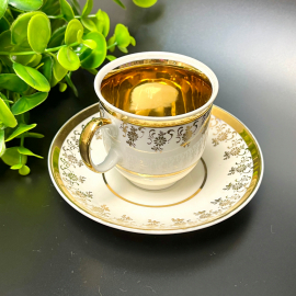 Кофейная пара, винтаж Германии, фарфор с золотыми орнаментами и крытьем, без клейма, 100мл