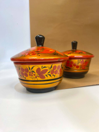 Сахарница/соусница/вареньица из дерева с крышкой и ручной росписью. Винтаж, СССР. Цена за 1шт